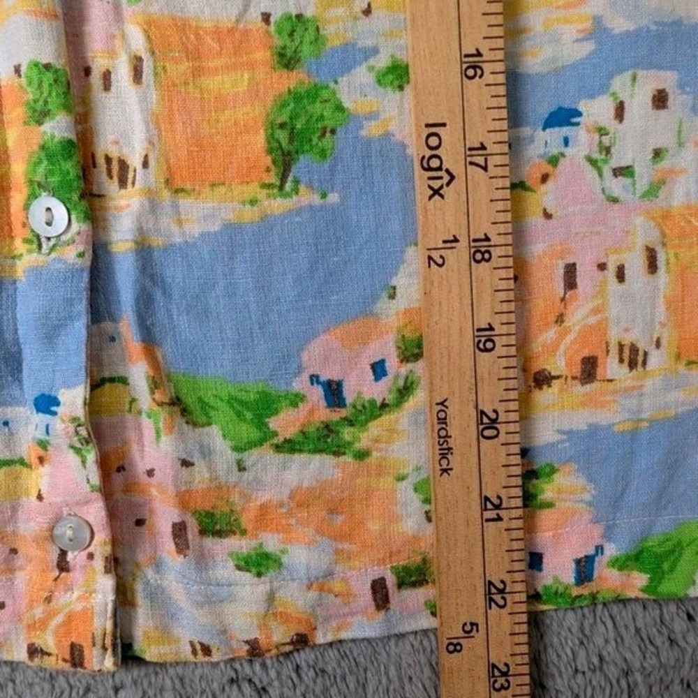Cynthia Rowley Linen Blend 2-Piece Set Matching Top Pants Greek Island Print XS - Picture 11 of 12
